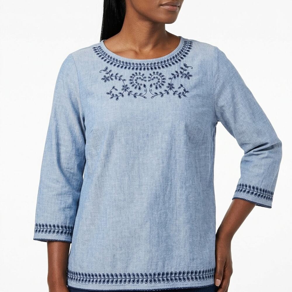 Talbots Petites Blue Striped Top Women Petite Size MP